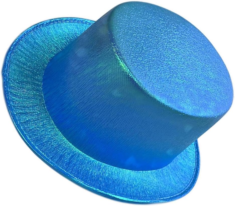Mavi Renk Işıltılı Hologram Kumaş Kaplama Fötr Silindir Şapka Yetişkin Boy