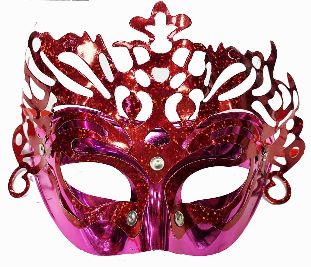 Parti Aksesuar Metalize Ekstra Parlak Hologramlı Parti Maskesi Kırmızı Renk 23X14 Cm