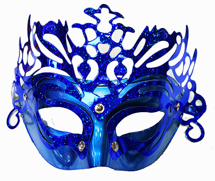 Parti Aksesuar Metalize Ekstra Parlak Hologramlı Parti Maskesi Mavi Renk 23X14 Cm