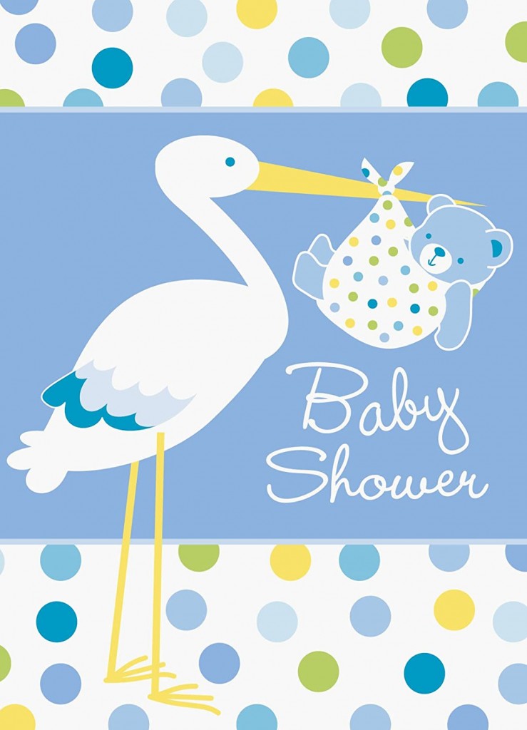 Parti Baby Boy Stork Temalı Mavi Renk Baby Shower Davetiye 8 Adet