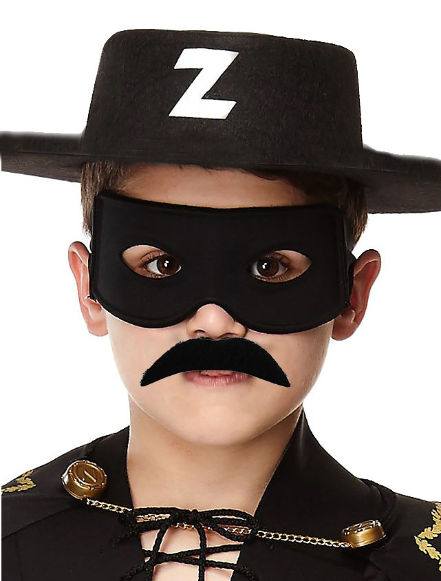 Siyah Renk Zorro Şapkası Zorro Maskesi Zorro Bıyık Çocuk Boy