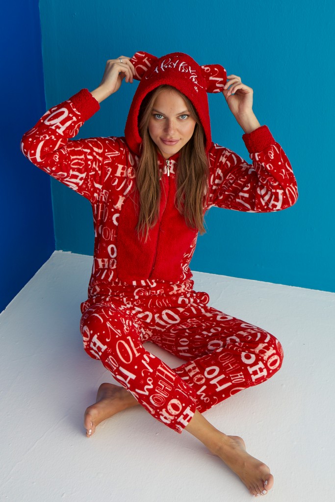 Kışlık Kadın Tulum Pijama - Peluş Kışlık Pijama- Sevgililer Günü