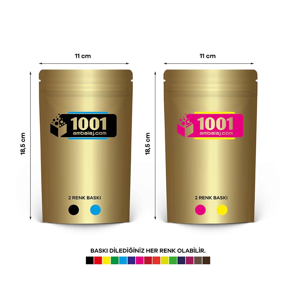 11X18,5 Cm 4 Baskılı Gold ( Altın ) Renkli İki Taraf İki Renk Doypack Torba 100 Gr