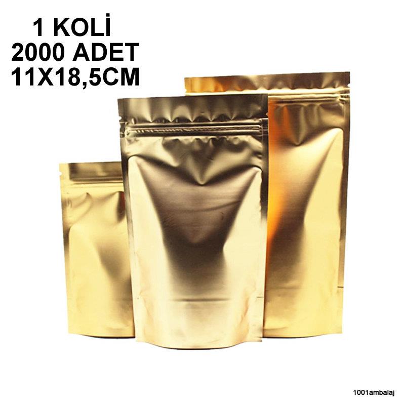 11X18,5 Cm Gold ( Altın ) 1 Koli 2000 Adet Kilitli Doypack Torba 100 Gr