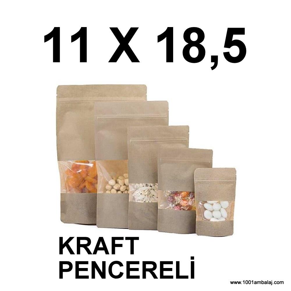 11X18,5 Cm Kraft Renk Doypack Torba Pencereli /38/