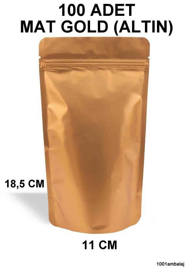 11X18,5 Cm Mat Gold (Altın Renkli) (100 Adet) Kilitli Doypack Torba 100 Gr