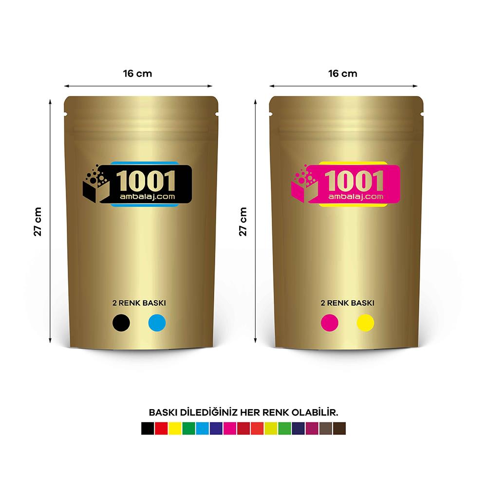 16X27 Cm 4 Baskılı Gold ( Altın ) Renkli İki Taraf İki Renk Doypack Torba 500 Gr