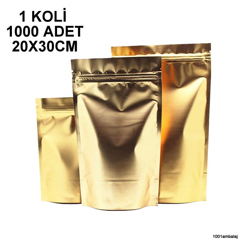 20X30 Cm Gold ( Altın ) 1 Koli 1000 Adet Kilitli Doypack Torba 1000 Gr