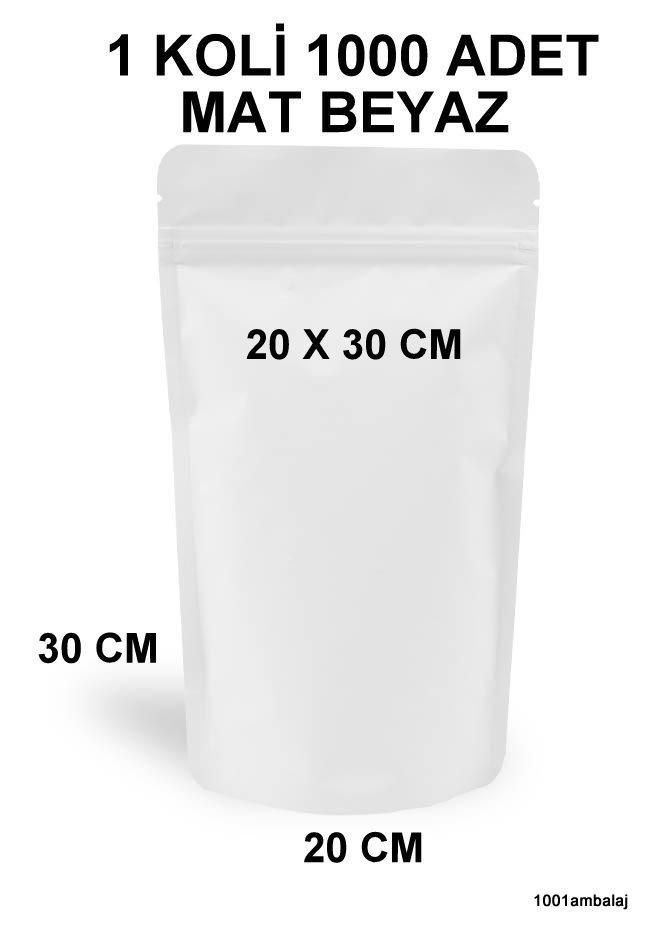 20X30 Cm Mat Beyaz Renkli (1 Koli 1000 Adet) Kilitli Doypack Torba 1000 Gr