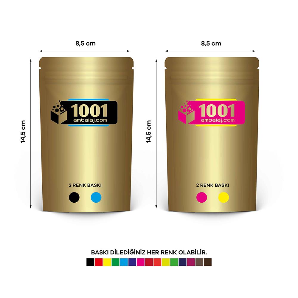 8,5X14,5 Cm 4 Baskılı Gold ( Altın ) Renkli İki Taraf İki Renk Doypack Torba 50 Gr