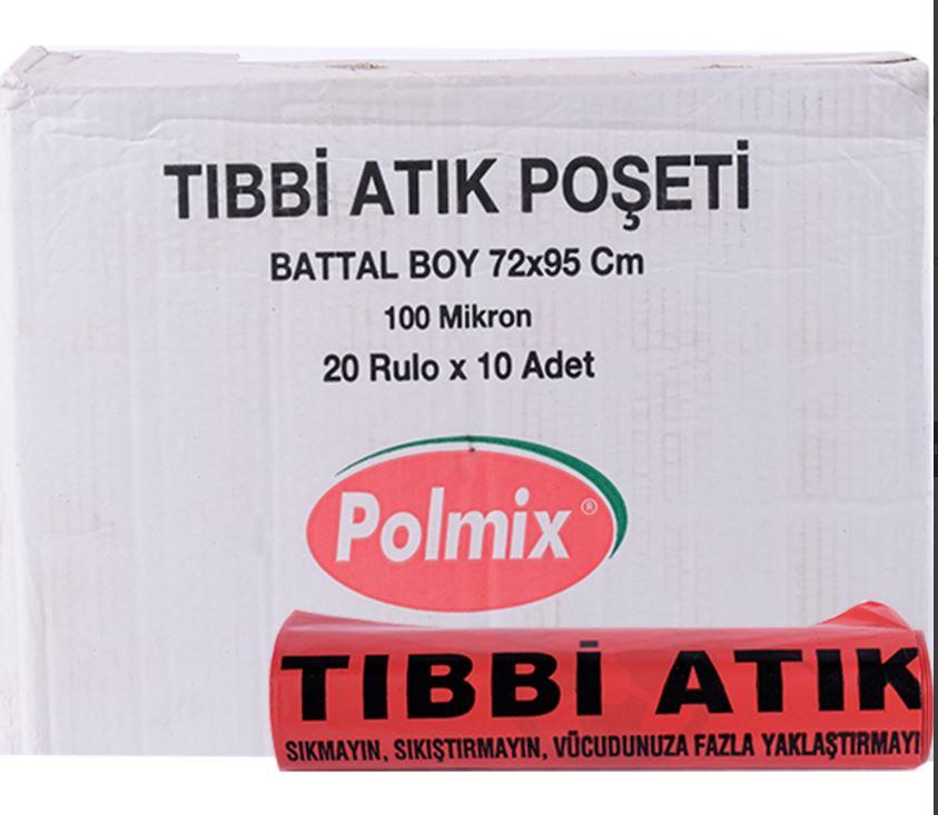 Çöp Torbası Polmix Tibbi Atik 72X95 Çift Kat Kırmızı 1 Koli
