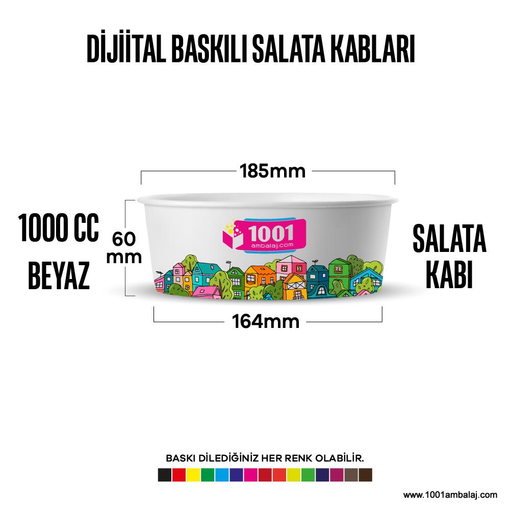 Dijital Baskılı 1000 Cc Karton Salata Kabı Beyaz