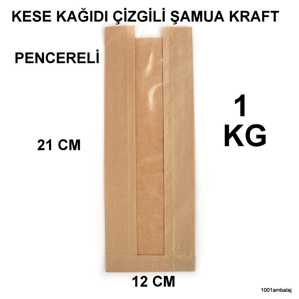 Kese Kağidi Çi̇zgi̇li̇ Baskisiz Şamua Kraft Pencereli̇ 12X21 1 Ki̇lo Pah1-3A-Kra1A1