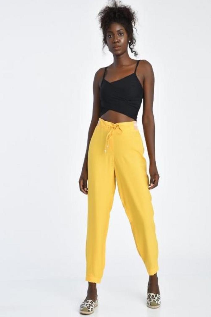 Bağcıklı Belden Ve Bilekten Lastikli Sarı Kadın Pantolon