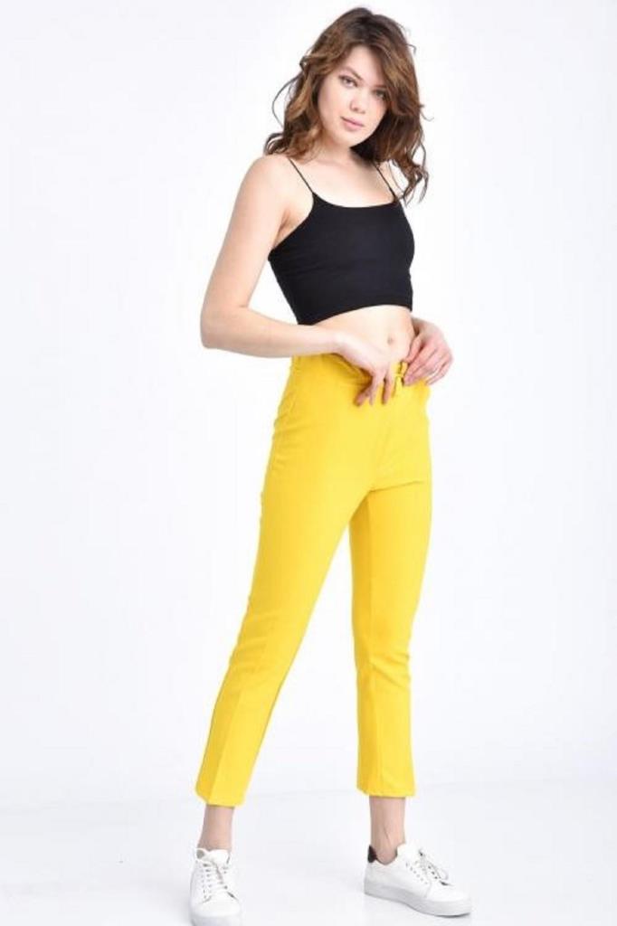 Belden Lastikli Ve Bağcıklı Sarı Bilek Kadın Pantolon
