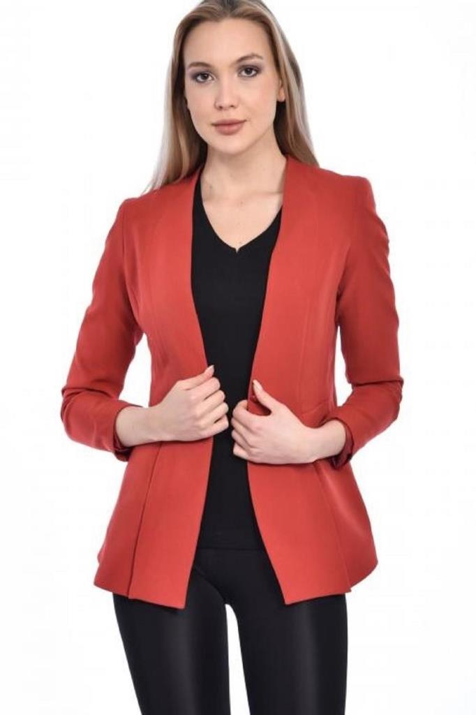 Düğme Ve Pile Detaylı Blazer Kiremit Kadın Ceket
