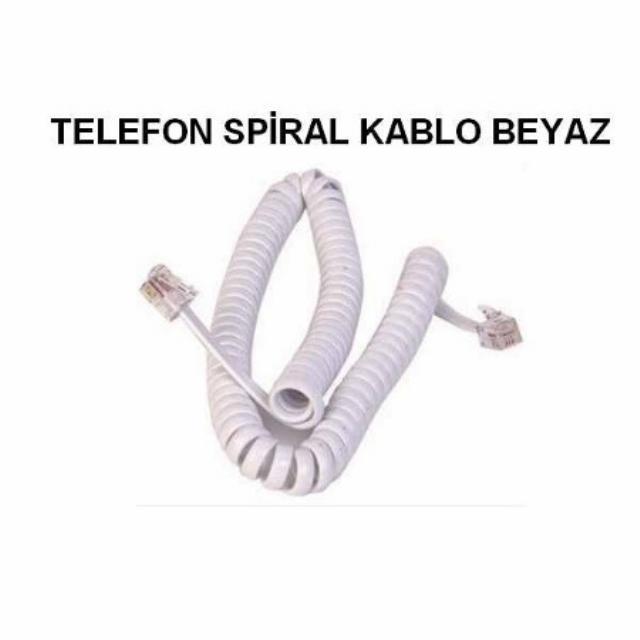 Beyaz Spiralli Telefon Ahize Kablosu 4P4C