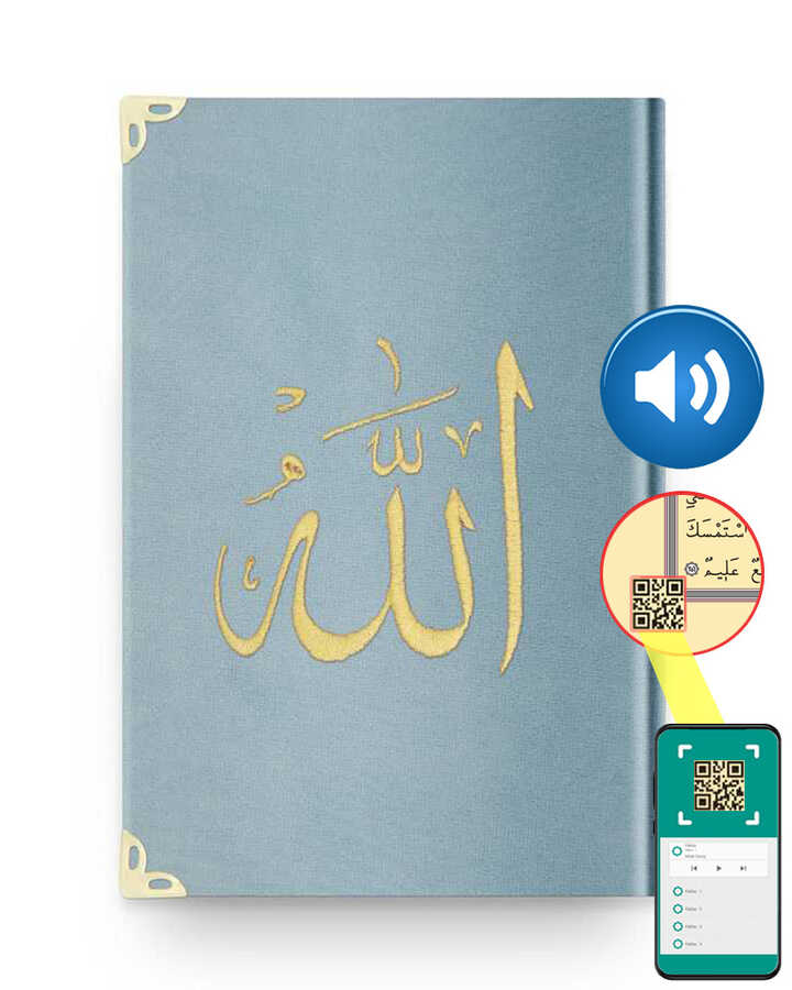 Çanta Boy Kadife Kur'an-I Kerim (Mavi, Nakışlı, Yaldızlı, Mühürlü)