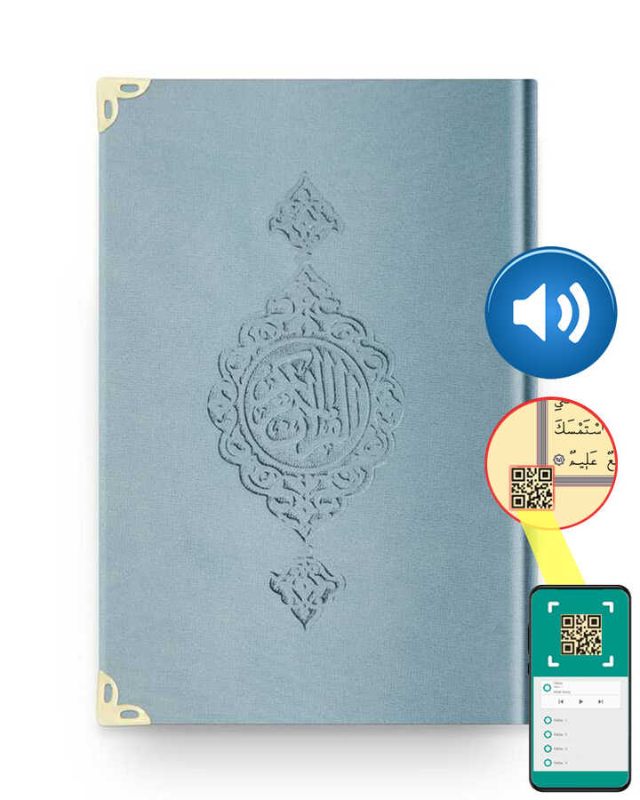 Çanta Boy Kadife Kur'an-I Kerim (Mavi, Yaldızlı, Mühürlü)
