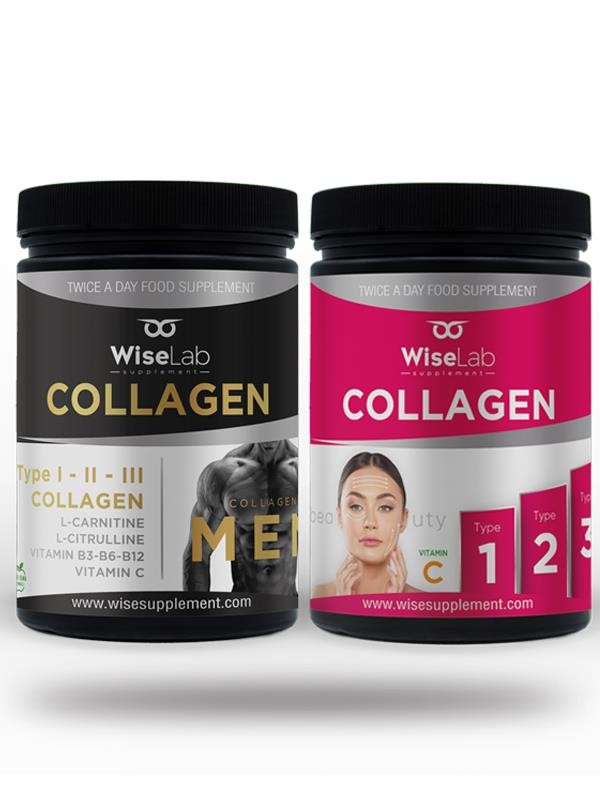 Wiselab Beauty Collagen Powder Tip123 Vitamin C 300Gr + Men Collagen 300Gr Tip123 L-Carnitine L-Citrulline