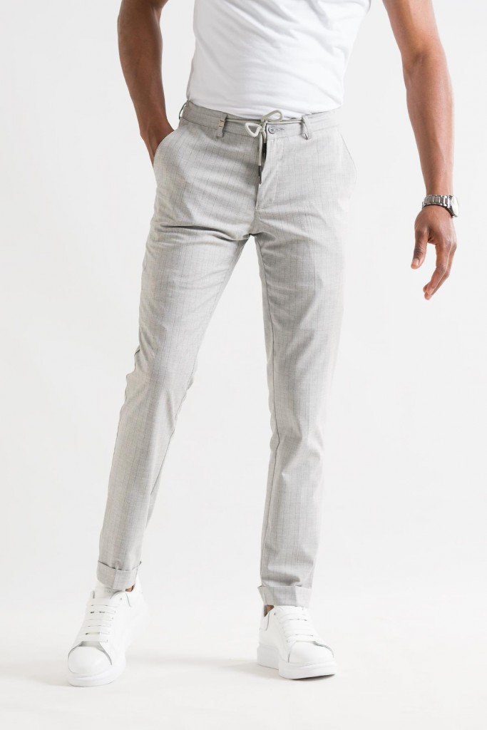 Slimfit Çizgili Beli Lastikli İplikli Duble Paça Yazlık İnce Erkek Kumaş Pantolon