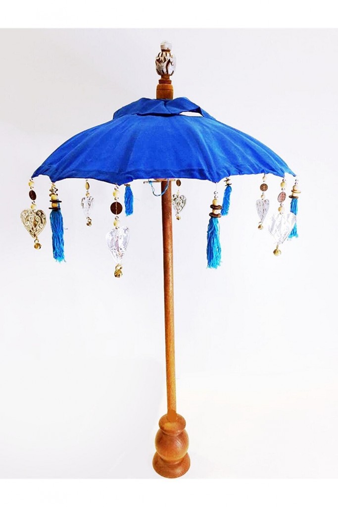 Prodiva Ahşap Ayaklı Dekoratif Bali Şemsiyesi 80 Cm- Mavi