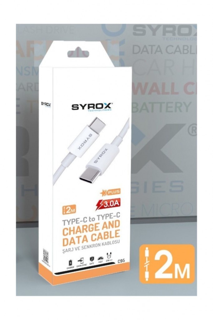 Syrox C95 3.0A 2 M Type-C To Type-C Şarj Ve Senkron Kablosu