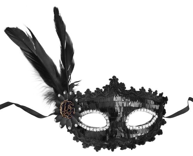 Siyah Payetli Pullu Siyah Renk Yandan Tüylü Parti Maskesi 18X22 Cm