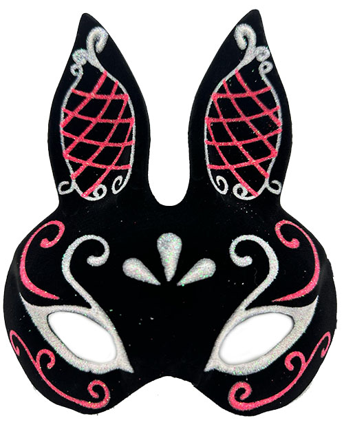 Siyah Renk Kırmızı Beyaz Simli Siyah Süet Kaplama Tavşan Maskesi 18X16 Cm