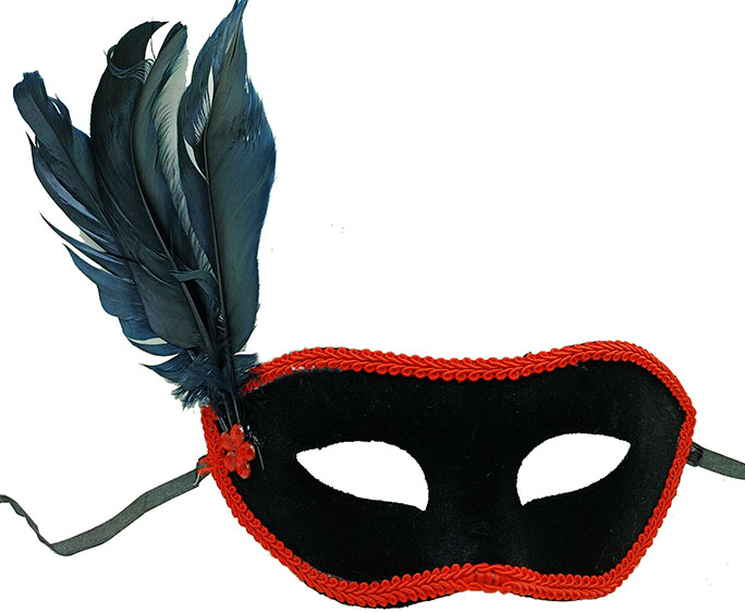 Siyah Renk Yandan Tüylü Siyah Süet Kaplama Parti Balo Maskesi 21X20 Cm
