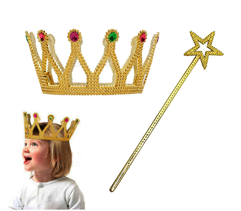 Çocuk Boy Kraliçe Prenses Tacı Ve Shopzum Yıldız Peri Asası Altın Renk