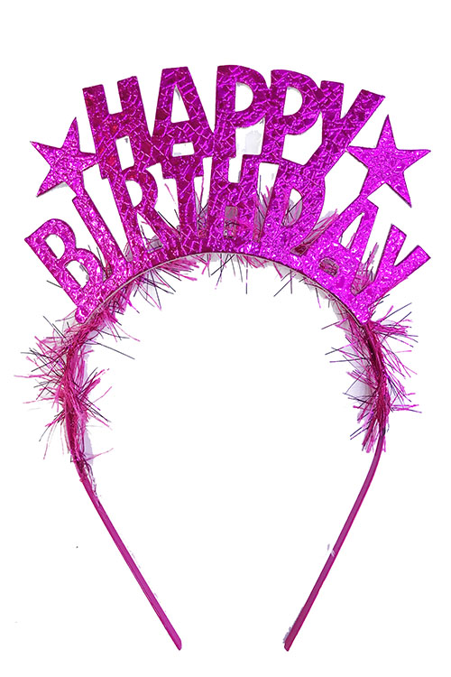Fuşya Renk Shopzum Happy Birthday Yazılı Eva Doğum Günü Parti Tacı
