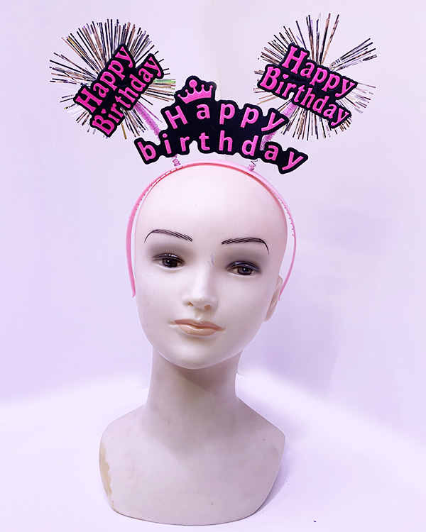 Shopzum Happy Birthday Püsküllü Neon Pembe Renk Doğum Günü Tacı 22X19 Cm