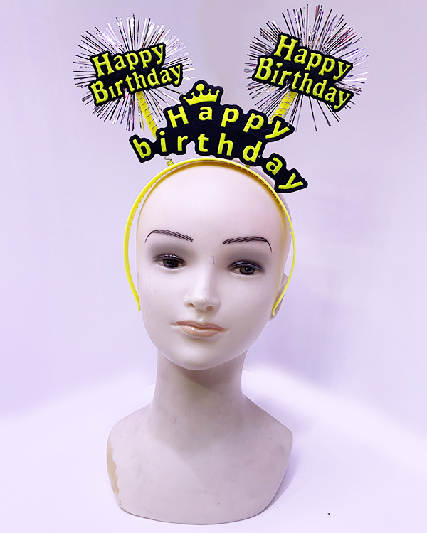 Shopzum Happy Birthday Püsküllü Neon Sarı Renk Doğum Günü Tacı 22X19 Cm