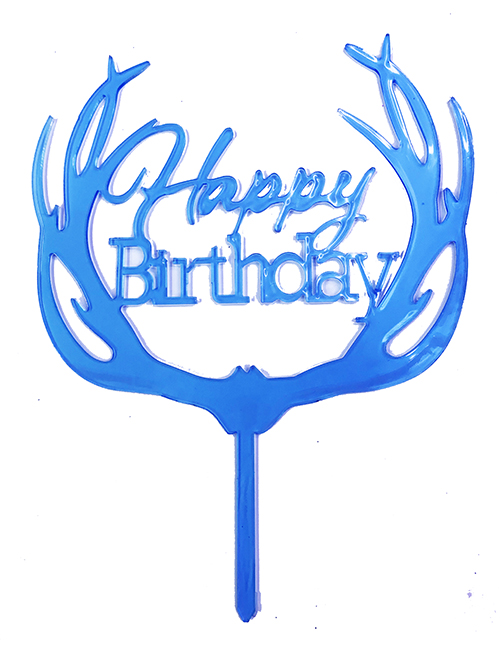 Shopzum Happy Birthday Yazılı Pasta Süslemesi Kek Çubuğu Mavi Renk 13 Cm