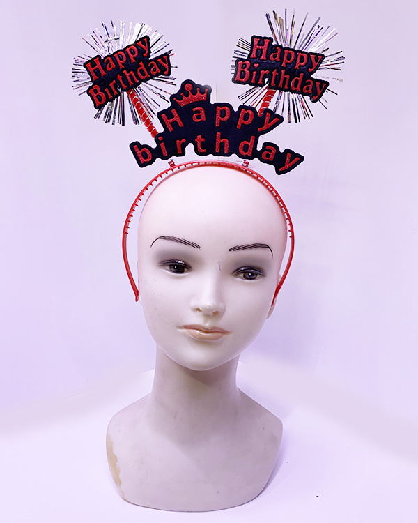 Shopzum Happy Birthday Yazılı Püsküllü Neon Kırmızı Renk Doğum Günü Tacı 22X19 Cm