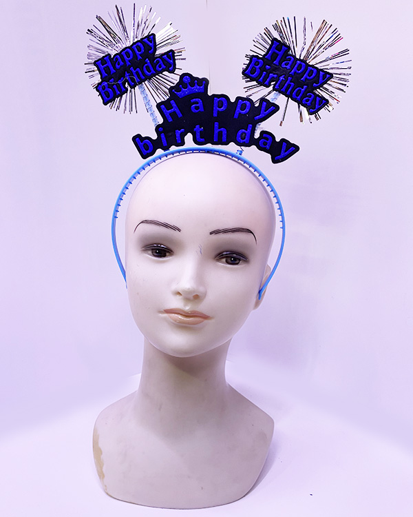 Shopzum Happy Birthday Yazılı Püsküllü Neon Mavi Renk Doğum Günü Tacı 22X19 Cm