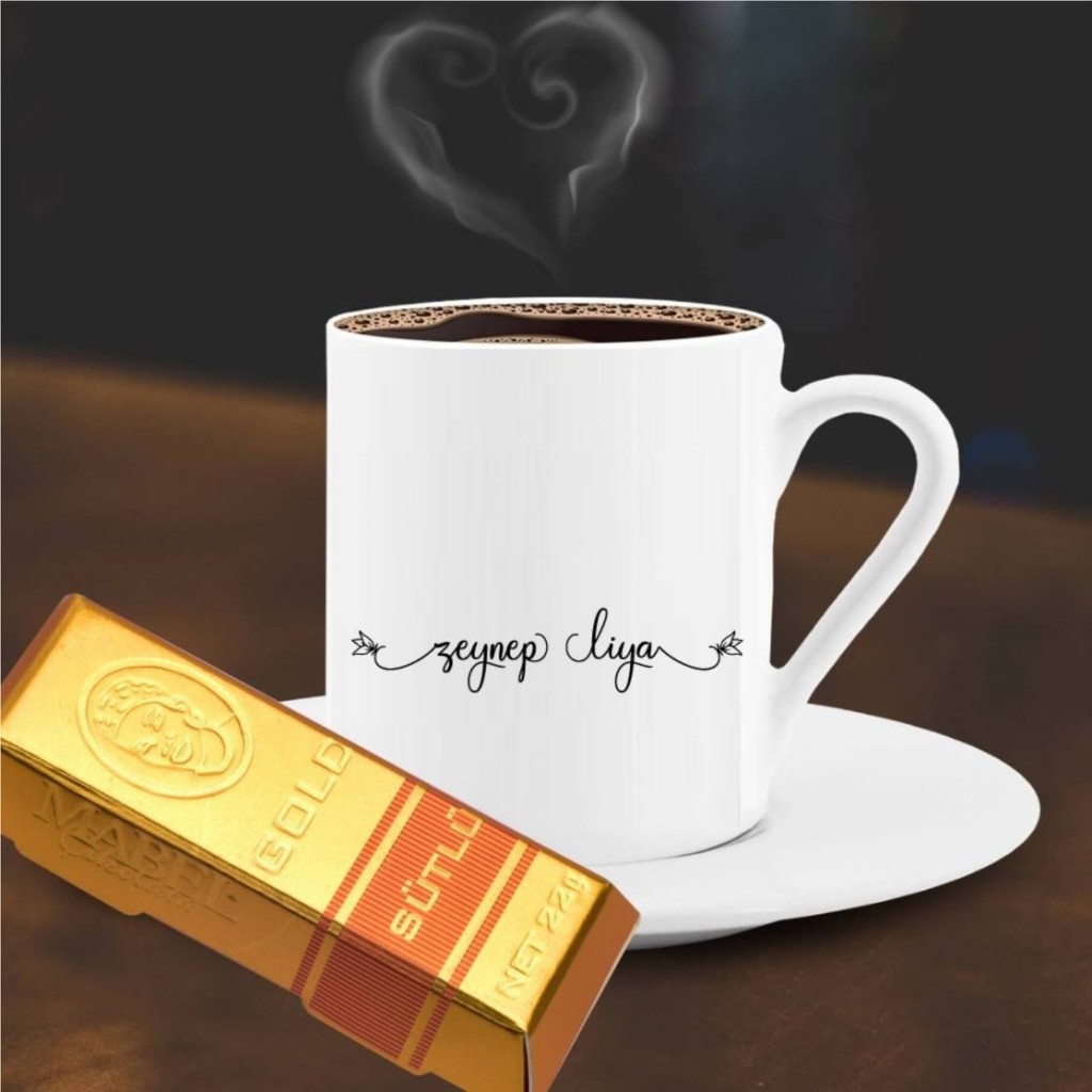 Kişiye Özel İsim Yazılı Altın Külçe Çikolata Ve Kahve Fincanı -45
