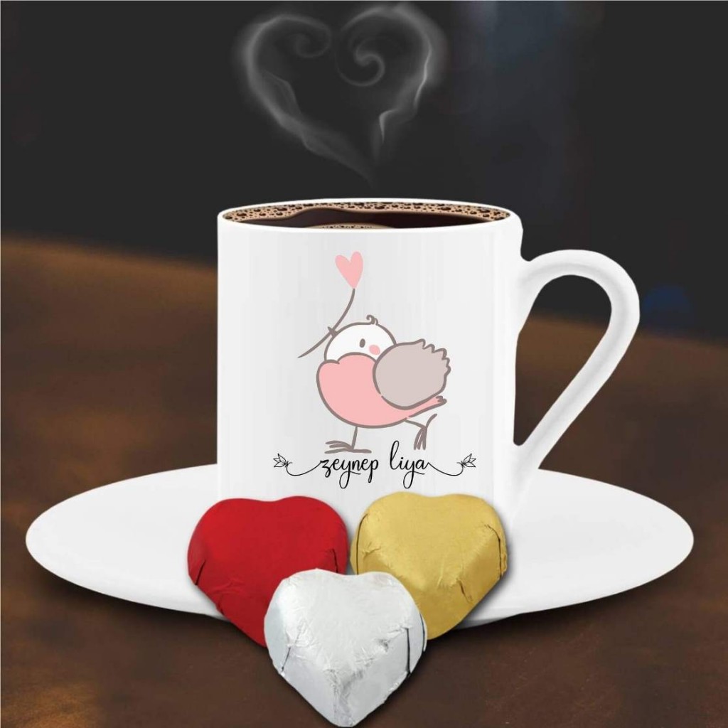 Kişiye Özel Romantik Temalı Kalpli Çikolata Ve Kahve Fincanı -68