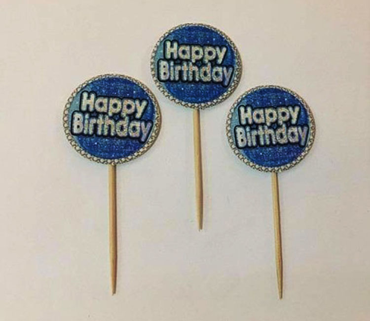 Mavi Gümüş Renk Shopzum Happy Birthday Kürdan Süs 20 Adet