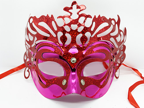 Shopzum Metalize Ekstra Parlak Hologramlı Parti Maskesi Kırmızı Renk 23X14 Cm