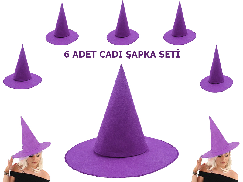 Mor Renk Keçe Cadı Şapkası Shopzum Yetişkin Çocuk Uyumlu 6 Adet