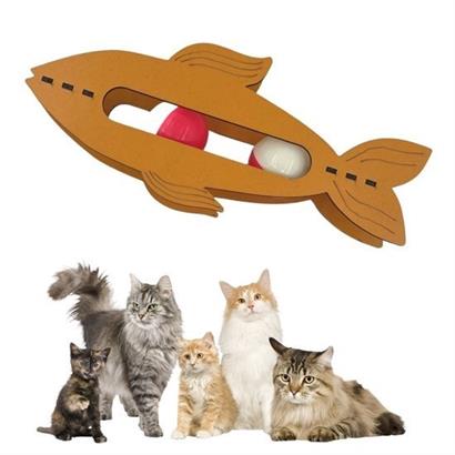 Shopzum  Kediler İçin Ahşap 2 Toplu Eğimli  Sevimli Balık Şeklinde Eğitim Amaçlı Oyuncak