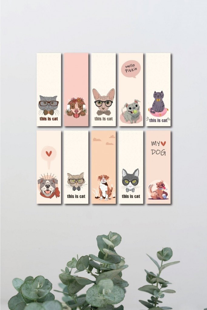 Kedi Köpek Hayvan Tasarım 10 Adet Kitap Ayraç Seti Pytkayrac45