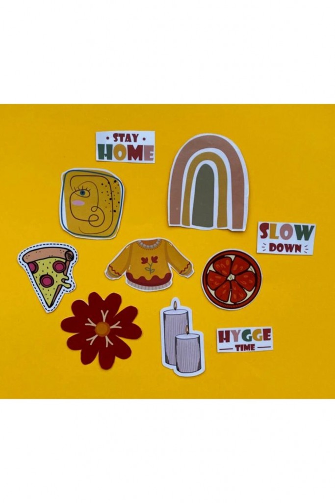 Kıyafet Pizza Mum Tasarımlı Karışık Renkli 10'Lu Stickers Çıkartma Pytkstk06