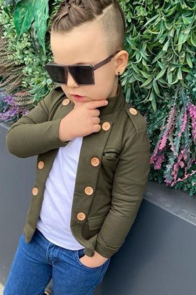 Erkek Çocuk Omzu Ve Ceket Yakası Düğme Detaylı Cepli Blazer Ceketli Haki Alt Üst Takım
