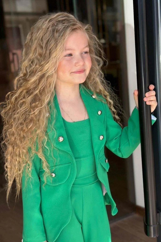 Kız Çocuk Gümüş Düğme Detaylı Blazer Ceket Ve Yeşil Alt Üst Takım