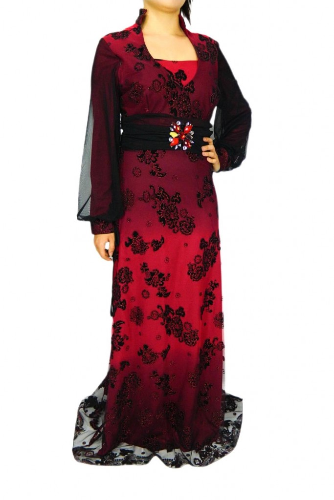 Kadın Bordo Uzun Abiye Elbise Prt77104