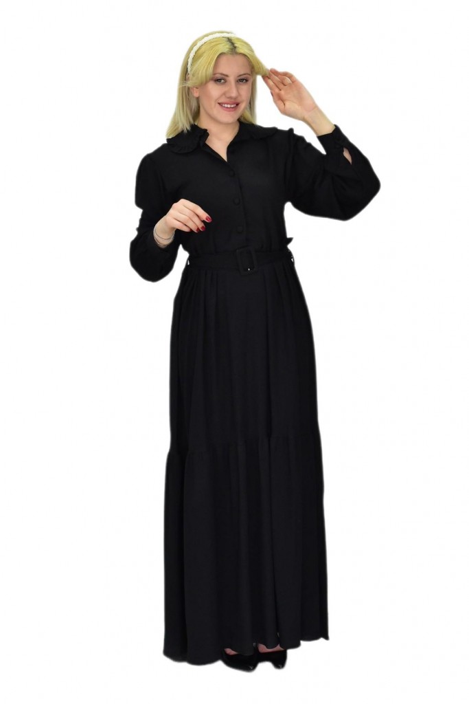 Kadın Siyah Bürümcük Uzun Kol Elbise Bgl-St03836