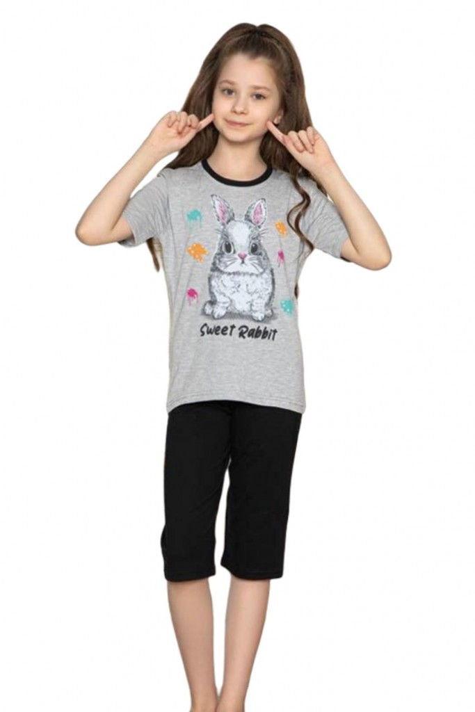 Kız Çocuk Kısa Kol Kapri Li Pijama Takım 12845 Bgl-St01169